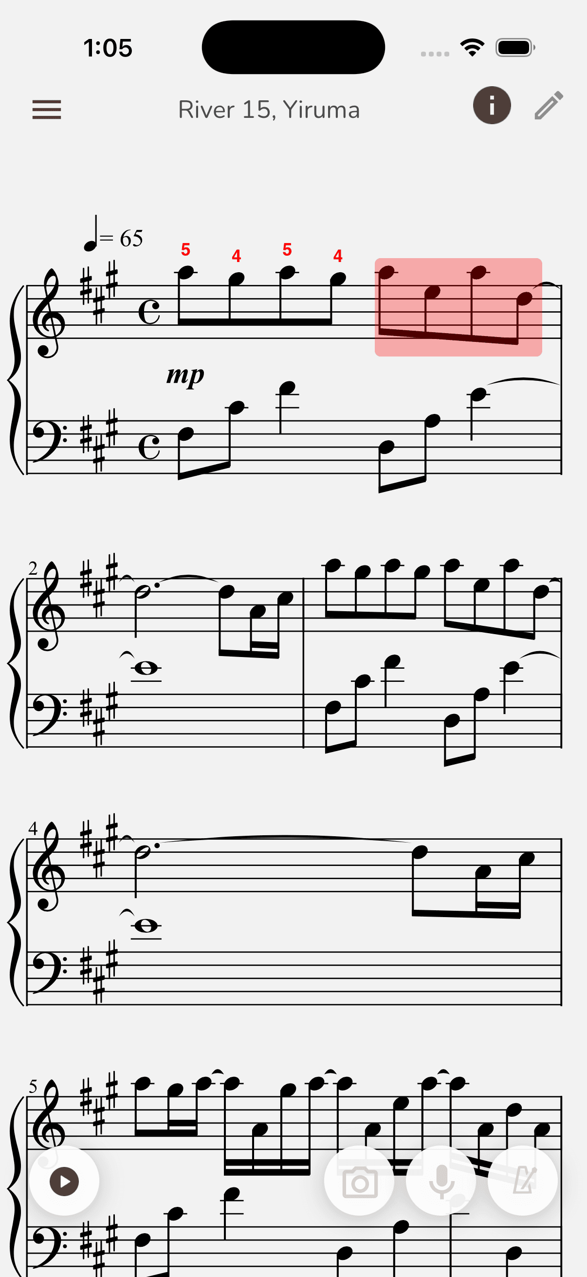 Musync group score showing only red Private annotation layer markings