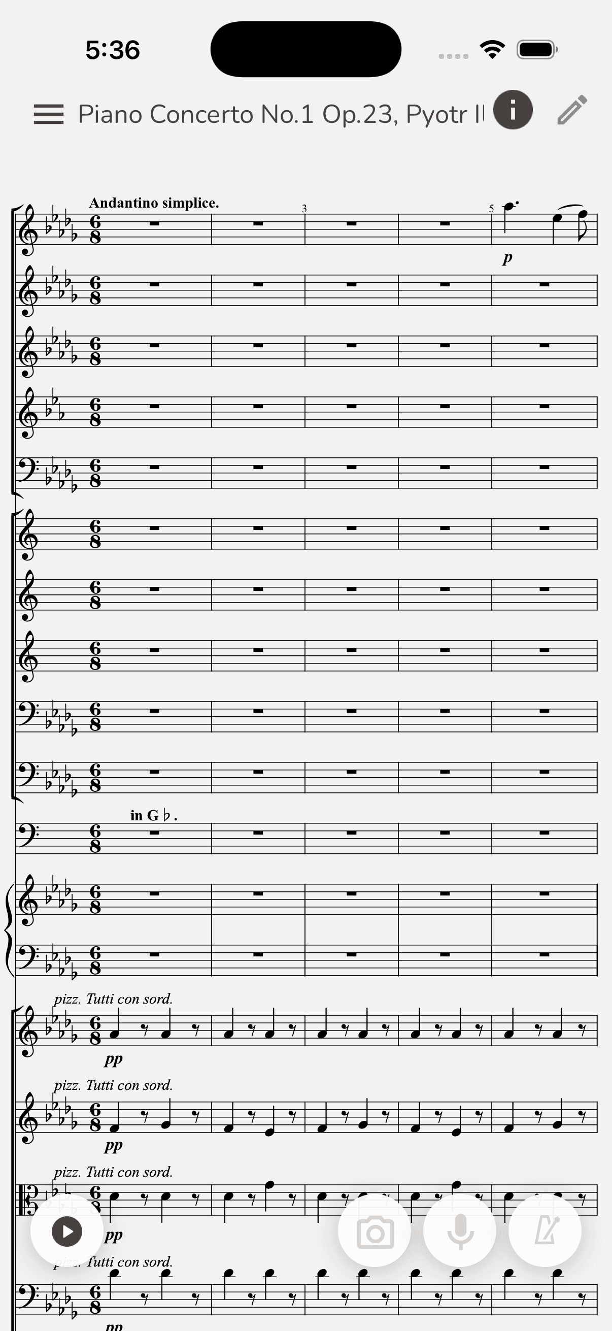 Musync score viewer showing a classical score on a phone