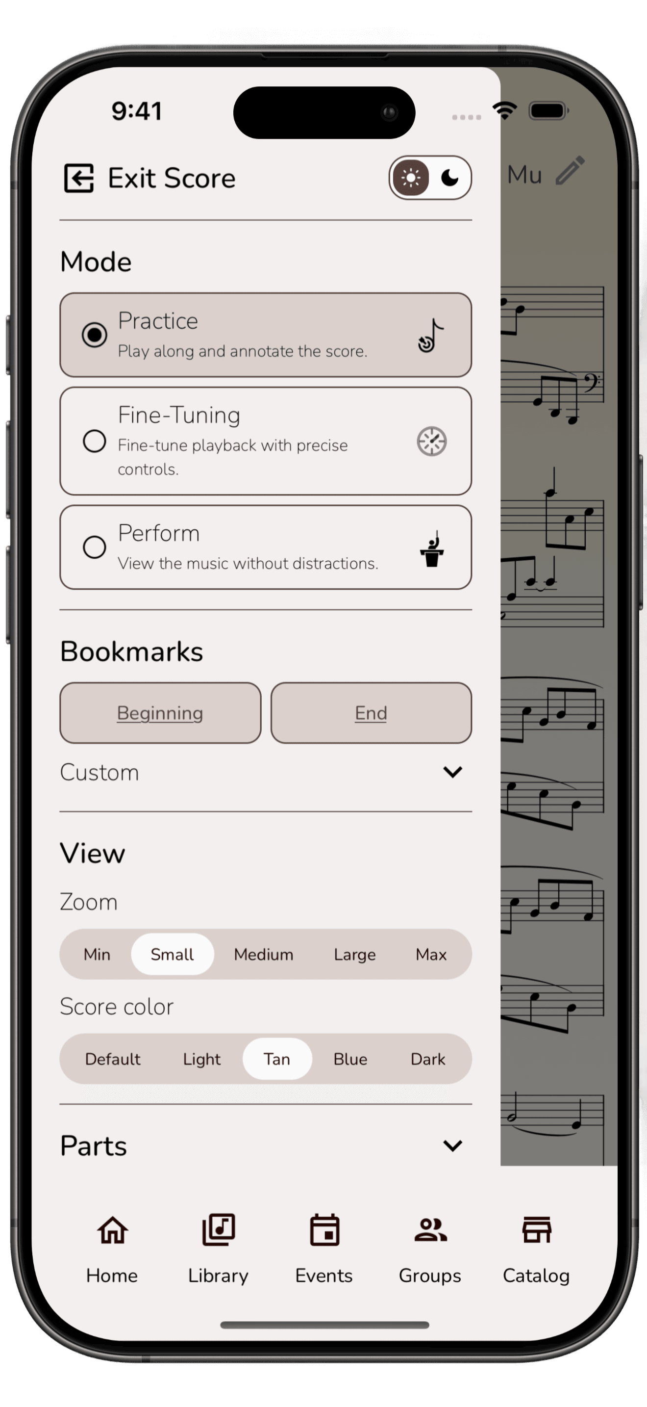 Practice and Perform in the app